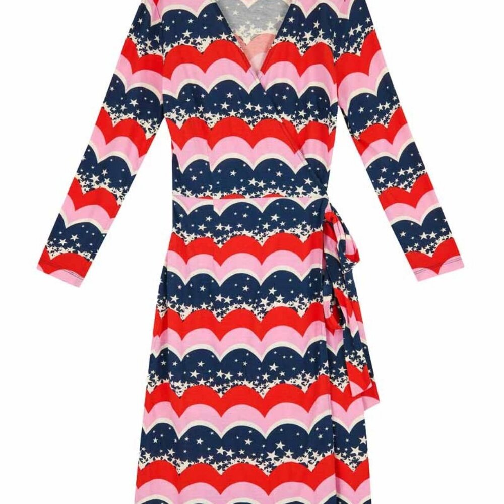 Joanie Clothing Diane Star Print Long Sleeve Wrap Dress 14
